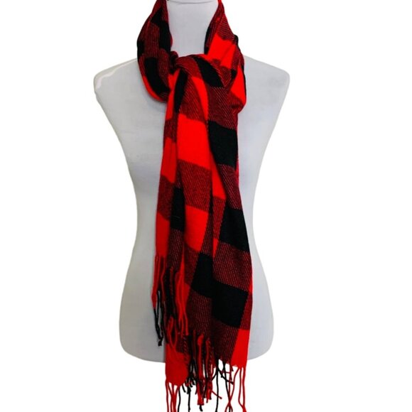 Oversized Tartan Buffalo Plaid Scarf Wrap Shawl Fringe Winter Weather Checked - Picture 2 of 7